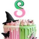 3 x Witch Number Birthday Candle, Pink and Green Birthday Candle Cake Topper for Wizard Theme Party Supplies Decorations(Number 8)