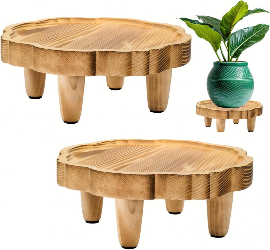2 Pack Small Wood Stool Display Stand, 8.5 Inch Mini Plant Risers for Decor, Farmhouse Plant Flower Pot Holder, Footed Pedestal Tray for Candles, Soap, Garden, Patio, Home, Kitchen, Bathroom