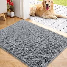 Carpet Front Door Mat 40*30", Dog Door Mat for Muddy Paws, Trap Dirt Doormat, Mud Mat for Dogs, Washable Non Slip Outdoor Indoor Doormats for Entryway, Grey/Blue