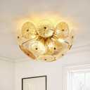 Semi Flush Mount Ceiling Light, 8-Light 20inch Gold Crystal Chandeliers Modern Ceiling Light Fixtures Farmhouse Floral Chandeliers for Living Dining Room Bedroom Entryway Foyer, D20 inch