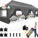 HOTEEL 10x30 Pop Up Canopy with 8 Sidewalls, UV 50+ and Waterproof Party Tent 1030, Thickened Frame, Large Space Easy Pop Up Canopy, Outdoor Canopy for Weddings, Beaches, Parties, Patio (Grey) (Gray)