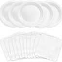 100 Pcs White Paper Plates and Napkins, 50 Pcs Guest White Party Supplies Including Scalloped Plates and Napkins for Independence Day Weddings, Parties