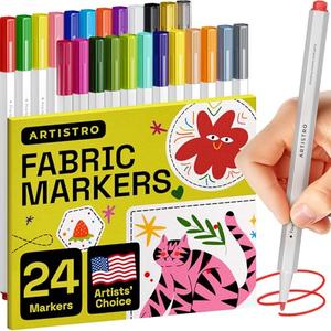 ARTISTRO 24 Fabric Markers - 
Fine Tip Fabric Markers Permanent for Clothes - No Bleed Pens for T-Shirts, Bags, Textile, Canvas, and more
