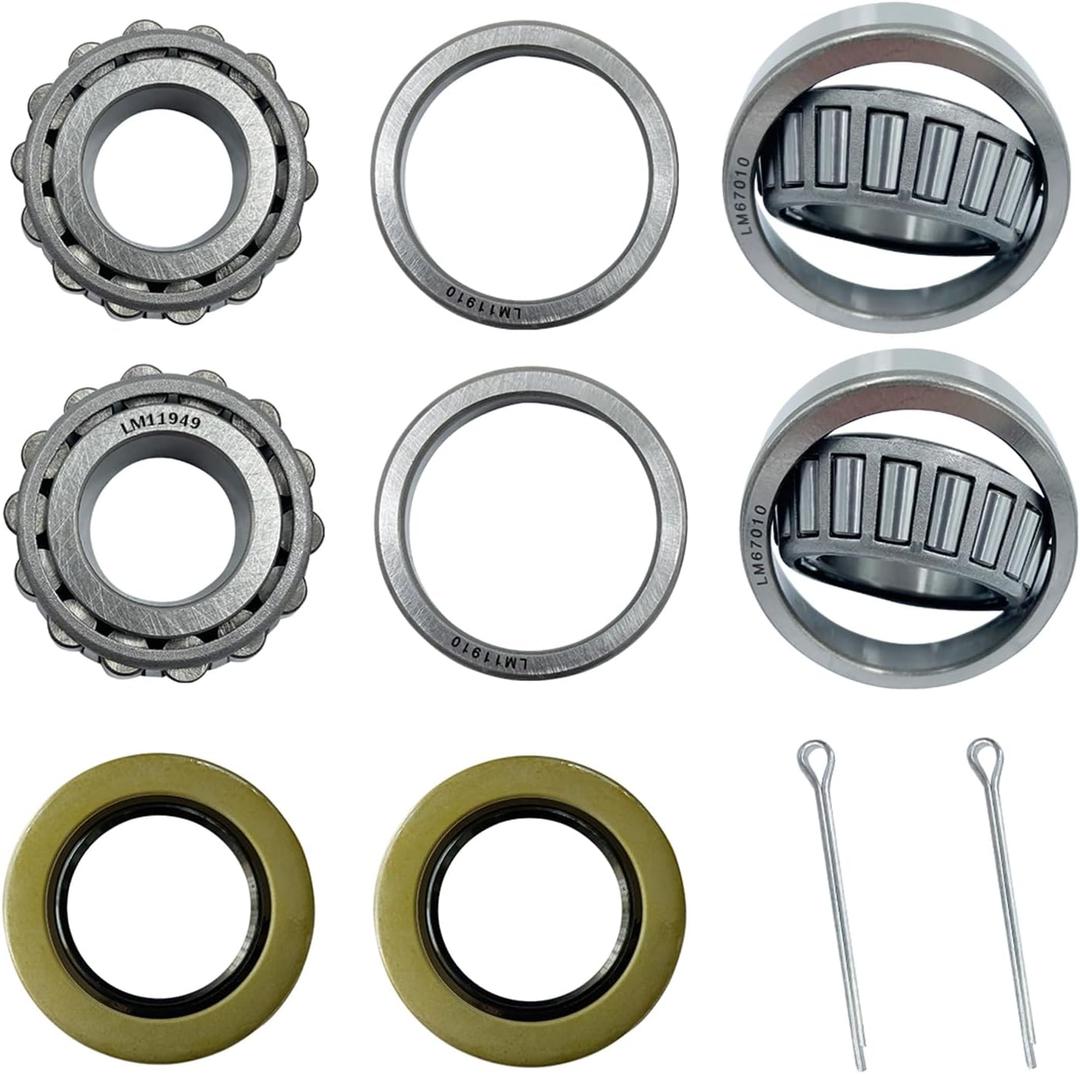 1-1/4'' 3/4'' Axles Trailer Wheel Hub LM11949 Bearings Kit, LM11949/10 LM67048/10, 03813TC Seal OD 59.15mm, Dust Cover and Cotter Pin,2-Sets