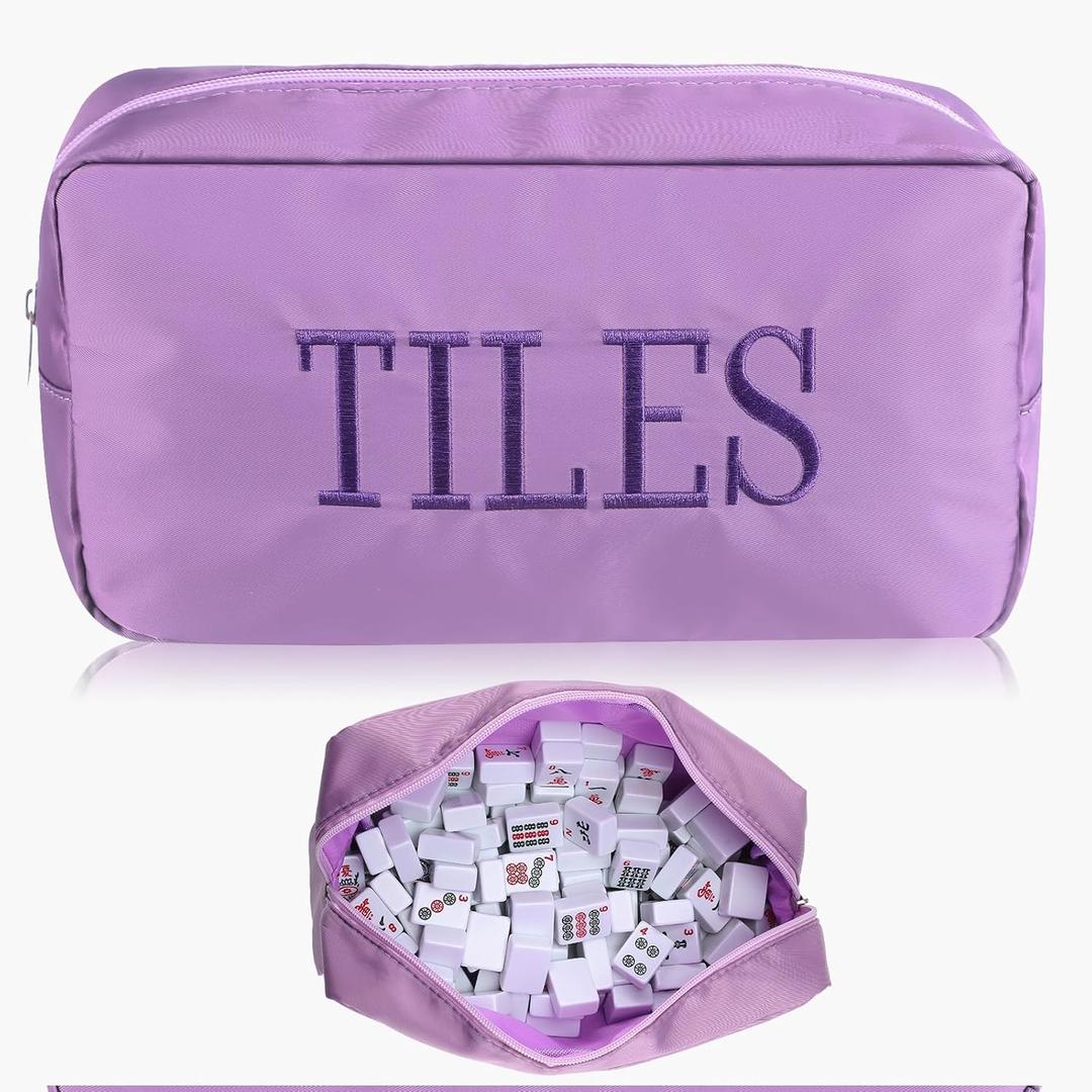 Empty Mahjong Bag Thickened American Mahjong Tiles Bag with Zipper Storage Pouch for Board Game Pieces Game Party Travel Gatherings Accessories, 10.4''x5.6'', Case Only(Tiles,Purple)