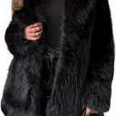 Wyeysyt Womens Faux Fur Coat Long Fluffy Shaggy Jacket Lapel Winter Furry Coats Fuzzy Outerwear (Medium, Black)