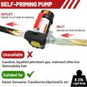 FUELIO Diesel Transfer Pump 12V Fuel Transfer Pump 12 Volt Diesel Pump With Auto Shut-off Nozzle, 6.5FT PVC Hose, 13FT Rubber Hose - 10GPM Self-priming Portable DC Electric Oil Fuel Transfer Pump