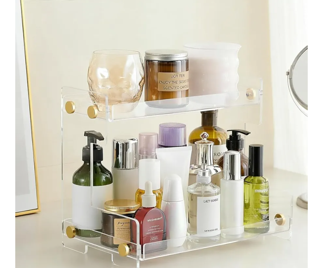 FFK Bathroom Organizer Countertop 2-Tier Storage：Bathroom Counter Organizer Acrylic Standing Holder Cosmetic Storage Perfume Shelf for Bathroom Bedroom Dressing Table1