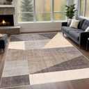 Washable Modern Area Rug: 5x7 Geometric Area Rugs for Living Room & Bedroom with Non-Slip Backing Modern Geometric Carpet for Living Room Brown Grey 5'x7'.