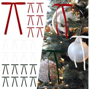 SIMISI RIBBON 24Pcs Christmas Velvet Ribbon Bows Decorations Xmas Ornaments Vintage Decor for Tree, Wreath, Garland (3/8'' Width, 5 * 7 inch)