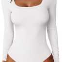 ANRABESS Women Scoop Neck Bodysuits Long Sleeve Tops 2025 Fall Slim Fit Ribbed Knit Sexy Soft Basic Shirts Fashion Outfits (Large, White)