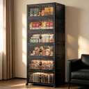 6-Tier Foldable Storage Cabinet with Wheels & Lid, 291QT Extra Large Stackable Organizer, No Tool Required, Storage Cabinet for Garage, Home Office, Pantry, Kitchen, Dorm