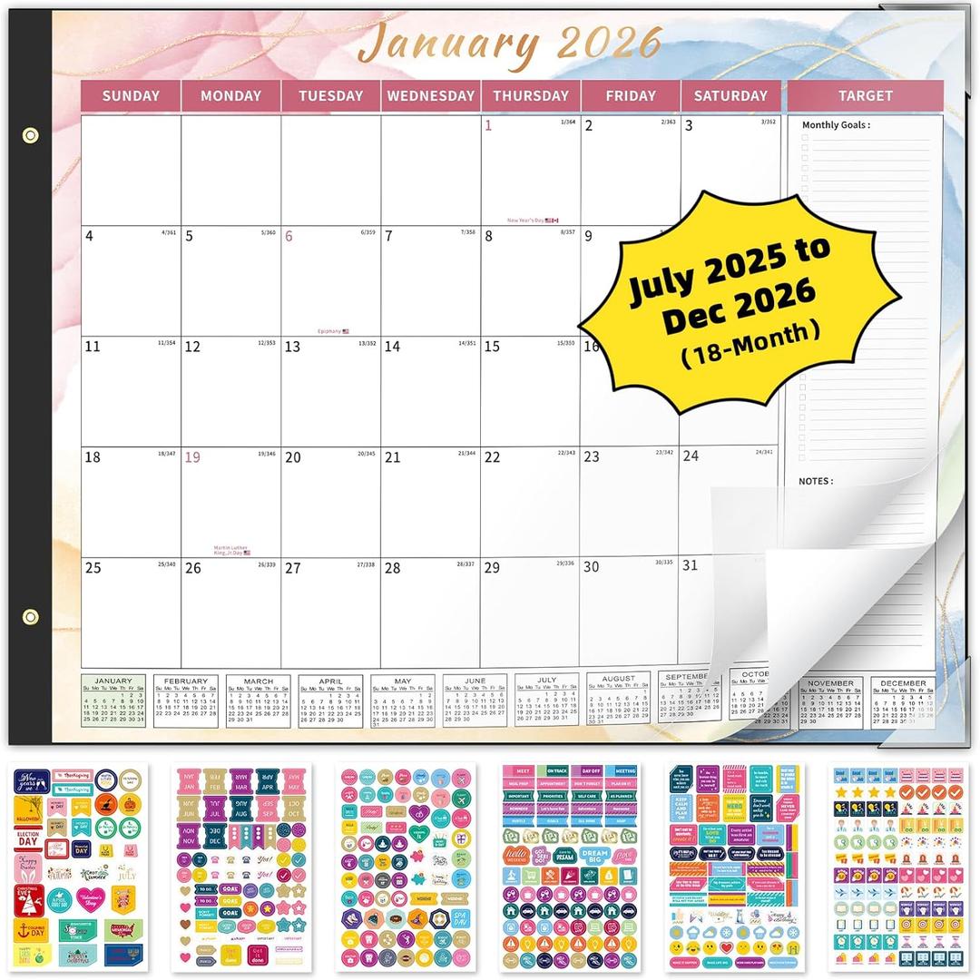 Ospelelf Calendar 2026-2027 Large Desk Calendar 2026 Monthly Desktop Calendar 22 x 17", 18 Month Calendar with Plastic Cover, Use Jan 2026 - June 2027, Multicolor