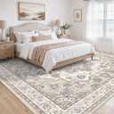 11x11 Living Room Square Rug: Washable Non Slip Stain Resistant Area Rug for Dining Room Bedroom Office High Traffic Area Soft Low Pile Carpet Vintage Distressed Farmhouse Floor Mat (11x11,Beige)