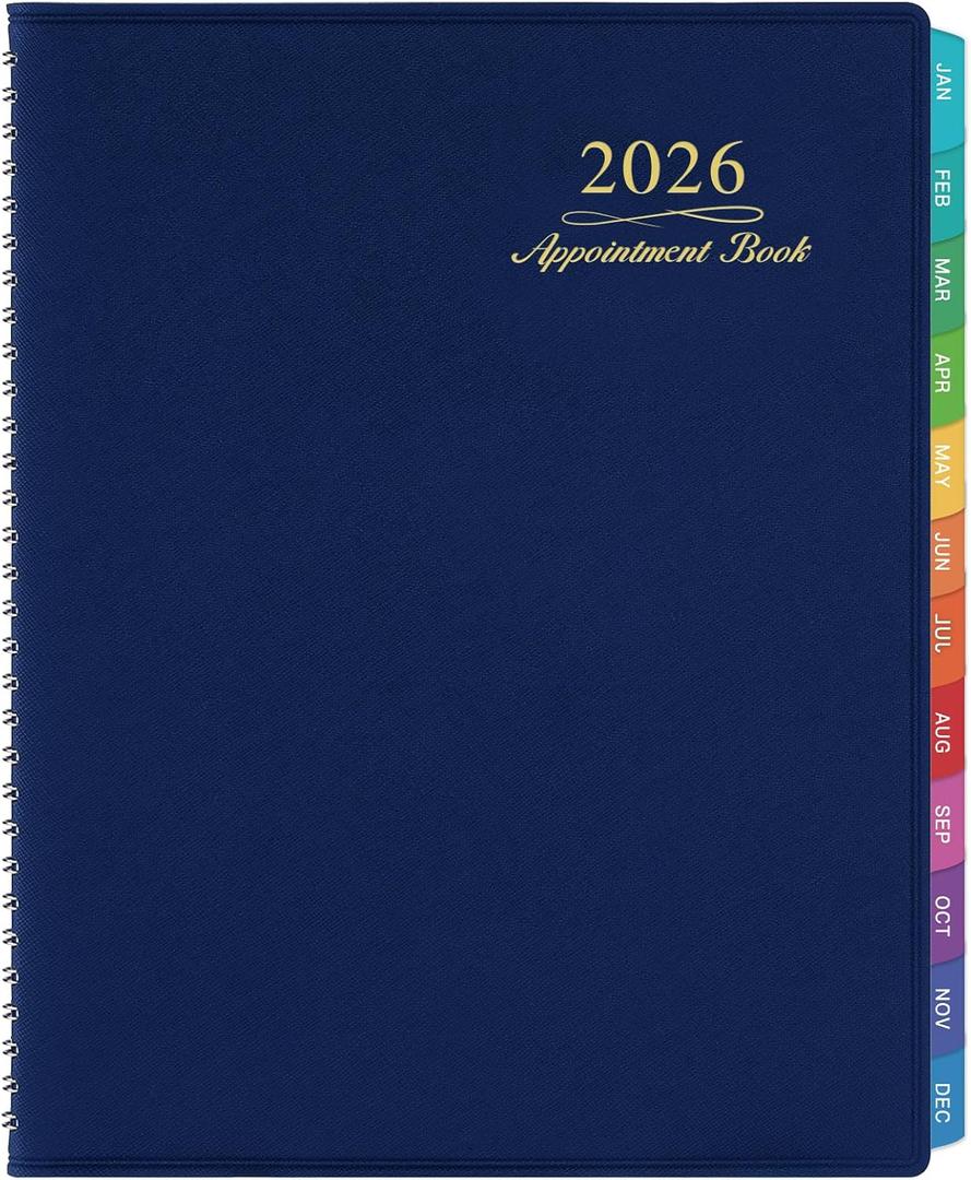 2026 Appointment Book/Planner - Weekly Appointment Book 2026, January - December 2026, 8.26"x 11.4", Daily/Hourly Planner with Tabs, 15 Minutes, Wirebound - Blue