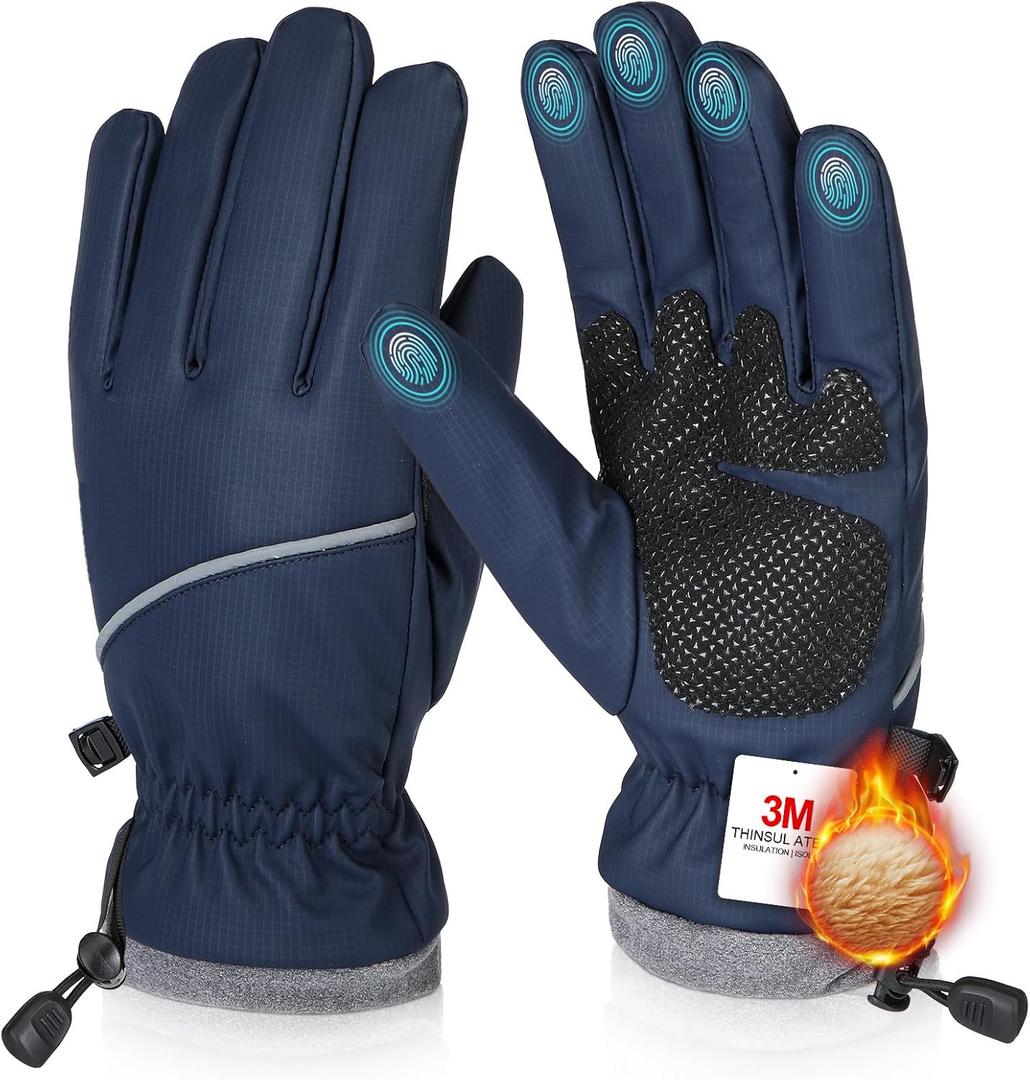 Winter Gloves Waterproof Windproof for Mens Women, Thermal Warm for Cold Weather, Grip Snow for Touch Screen Skiing Cycling Running Driving Snowboarding Fishing Outdoor