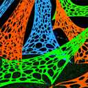 700 Sqft Glow in The Blacklight Giant Durable Spider Webs Halloween Decorations Outdoor, Stretchy Beef Netting for Halloween Party Set, with 3 Blacklight, 3 Color Web (24FT x 4FT) (3 Colors-White&Orange&Green)