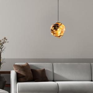 Modern Style Pendant Light, Mid Century Smoked Glass Ceiling Hanging Lamp, Vintage Hand Blown Fixture for Bedroom Dining Room, Kitchen Island - Lava Ice, Rose Gold, Small, 1 Pack