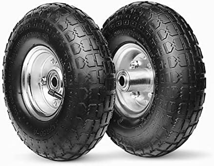 10-Inch Replacement Tire and Wheel 4.10/3.50-4" - 10” Pneumatic Utility Tires for Cart, Dolly, Hand Truck, Generator, Lawnmower, Garden Wagon with 5/8” Axle Bore Hole - Double Sealed Bearings (4 pack)
