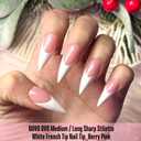 NOVO OVO White French Tip Sharp Stiletto Pointed Medium Long Nail Tips Press on Berry Pink, Soft Gel Fake Acrylic Extension, Full Cover False Nails for Salon DIY x 16 Sizes 160 pcs