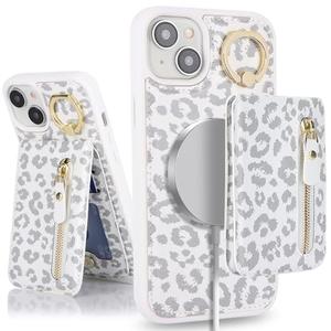 DEYHU for iPhone 13 Mini Phone case with Card Holder with Compatible magsafe Magnetic, Key Chain PU Leather Flip Kickstand Detachable 2-in-1 Wallet case for Apple13Mini Women Men-White Leopard