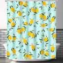 Lokigo Extra Long Shower Curtains, 84 Inch Long Sage Green Yellow Lemon Shower Curtain, Extra Long Waterproof Fabric Wide Fruit Shower Curtain with Hooks, 72 x 84