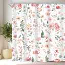 Cinbloo Pink Blush Coral Flower Floral Shower Curtain,Women Girls Wildflower Leaves Leaf Fabric Bathroom Curtains,Botanical Natural Spring Summer Butterfly Cloth Shower Curtain Set with Hooks, 72Wx72H