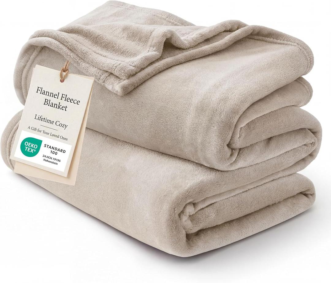 Bedsure GentleSoft Fleece Bed Blankets Queen Size Oxford Tan - Soft Lightweight Plush Fuzzy Cozy Luxury Blanket Microfiber, 90x90 inches