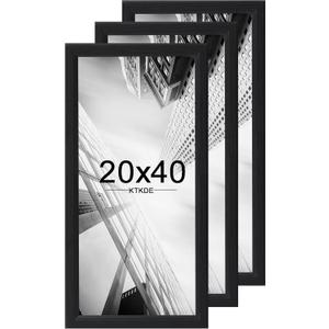KTKDE 20x40 Picture Frame Set of 3, Poster Frame Wooden Black 40 by 20 in for Pictures and Art Prints, Exhibition, Caffe Large Frame for Photos, best gift