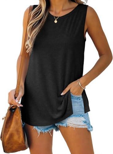 Imily Bela Womens Loose Fit Casual Flowy Tank Tops Crewneck Trendy Sleeveless Side Split Summer Tops Clothes Outfits 2025,XXL