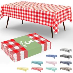 Smiry 3 Pack Red Gingham Disposable Tablecloths, 54" x 108" Rectangle Plastic Checkered Table Cloth, Waterproof Buffalo Plaid Table Covers for Picnic, Outdoor, Birthday, Party