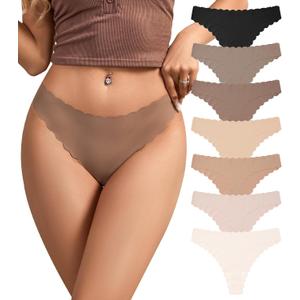 SHARICCA Womens Seamless Thongs No Show Underwear Soft Ribbed Invisible Panties Wave Edge Multi Pack, Size: Large