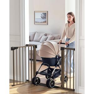 Cumbor 29.7-46" Baby Gate for Stairs, Mom's Choice Awards Winner-Auto Close Dog Gate for the House, Easy Install Pressure Mounted Pet Gates for Doorways, Easy Walk Thru Wide Safety Gate for Dog, Brown (29.7-46"W x 30.5"H)