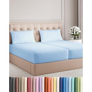 Split King Size 5 Piece Sheet Set - Comfy Breathable & Cooling Bed Sheets Set - Hotel Luxury Bedding for Women, Men, Kids, Teens, Boys & Girls - Deep Pockets and Wrinkle Free - Oeko-Tex - Light Blue (21 - Baby Blue)