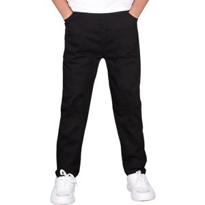 CAMLAKEE Boys' Stretch Pull on Chino Pants Kids School Uniform Yonth Twill Pants (8-9 Years, Black)