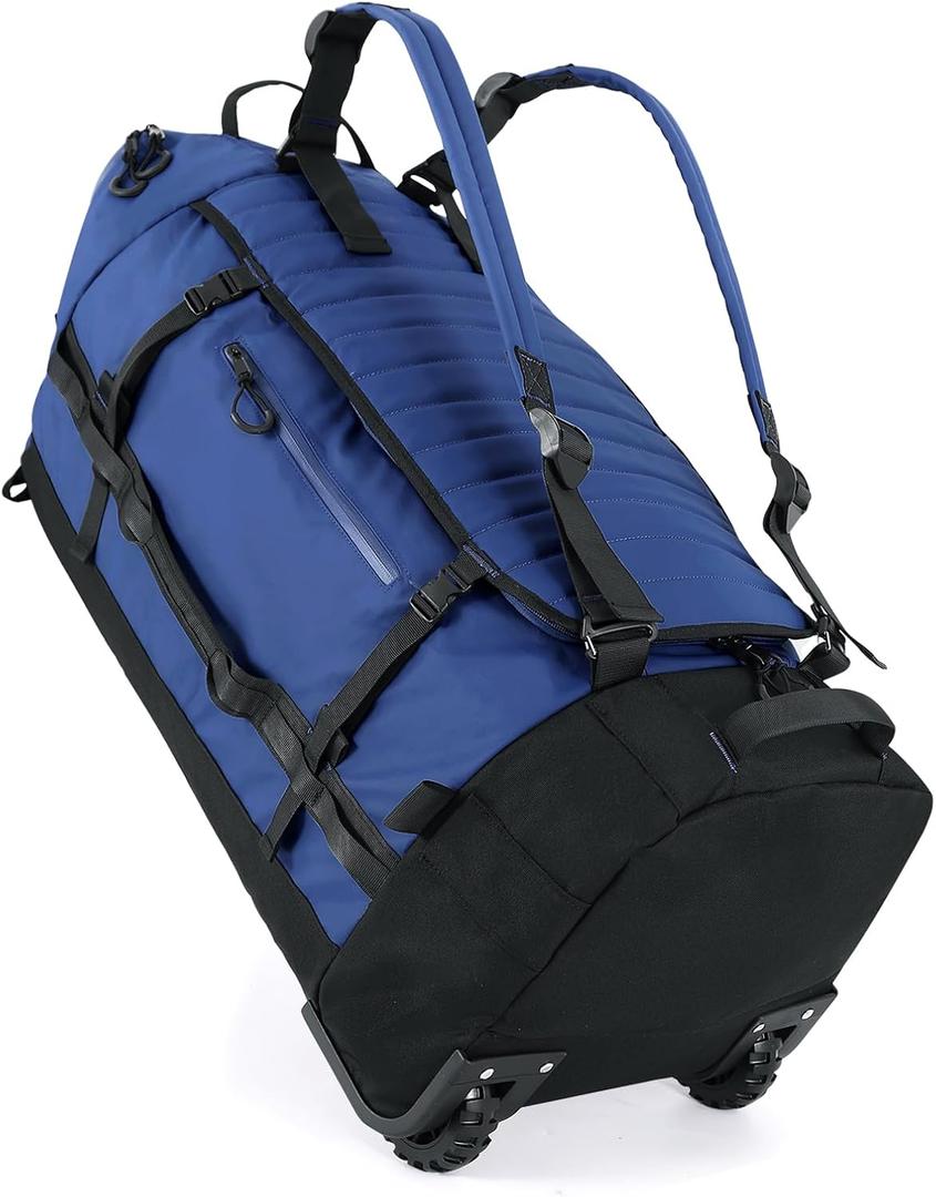 Rolling Duffle Bag with Wheels,86L 30Folding Duffle Backpack with 2 Wheels,Travel Bag with Separate Shoe Compartment,Dark Blue