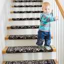 RORA Bullnose Carpet Stair Treads Non-Slip Stair Treads for Wooden Steps,Washable Stair Carpet,Floral Stair Rugs,Runner Indoor Stair Mats for Pets Elder,14pcs,29.5 ''x9.5 x1.5 '',Black