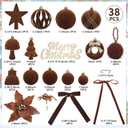 Christmas Ornaments Set, 38Pcs Brown Velvet Christmas Ornaments for Xmas Tree Decorations Shatterproof Hanging Flocked Balls Assorted for Indoor Home Party Holiday Decor Gifts