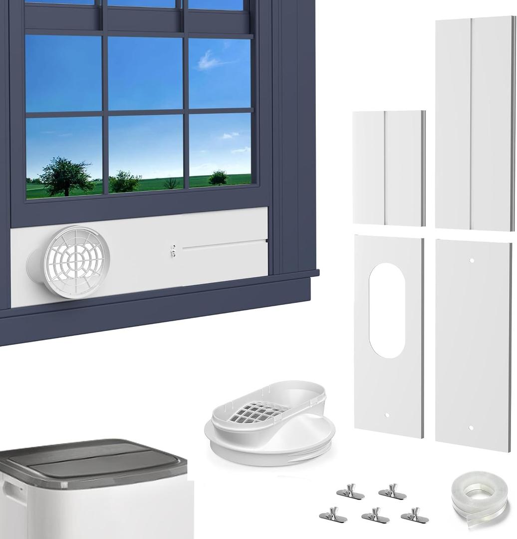 Portable AC Window Vent Kit: Universal Coupler Fits 5.1" & 5.9" Exhaust Hose, Air Conditioner Window Kit with Upgraded Seal Plates, Adjustable Vertical/Horizontal Window Kit, Up to 56 Inches