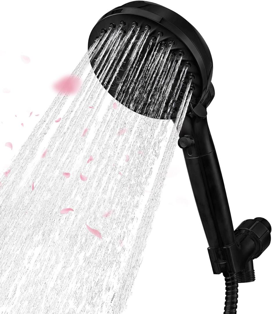 Shower Head with Handheld, Built-in Pause Mode & Non-Clogging Nozzles High Flow, Hand Shower 1.80 GPM, Black
