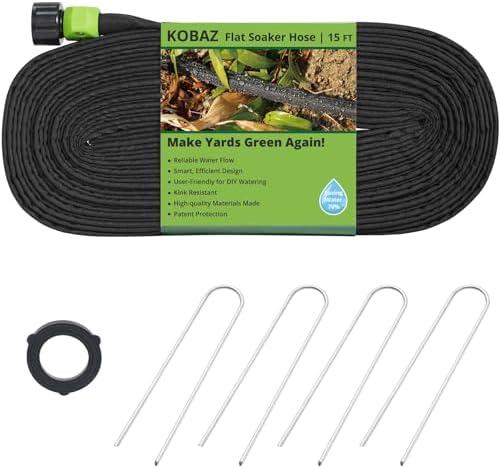 KOBAZ Flat Soaker Hose 15 ft Save 70% Water, Leakproof Design Double Layer Drip Sprinkler Hose for Garden Bed