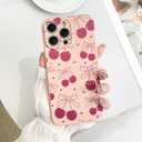 2 x Soft Silicone Case for iPhone 13 Pro Max Case Cute for Women Girls, Girly Aesthetic Cherry Pattern Phone Case, Thin Slim Smooth Silicone Shockproof Protective Cover, Pink