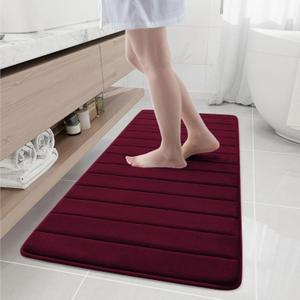 Buganda Memory Foam Bath Mat, 55" x 24", Ultra Soft Bathroom Rugs, Water Absorbent and Machine Washable Bath Rug Runner for Bathroom, Shower, and Tub, Burgundy