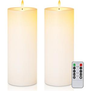 5plots 4" x 10" Waterproof Outdoor Flameless Candles Battery Operated LED Large Pillar Candles with Remote and Timer for Indoor Outdoor Lanterns, Long Lasting, White, Set of 2 (4"x10")