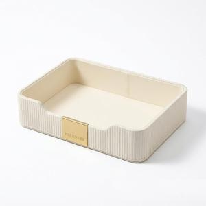 Valet Tray Nightstand Storage Organizer - PU Leather Desktop Storage Organizer Fits Cosmetics Perfume Skincare Lipsticks for Dresser Vanity, Catchall Tray for Watch Wallet Phone Keys,White