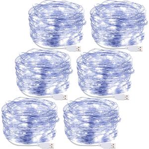 Macarrie 6 Pcs USB String Lights 33 ft 100 LED Fairy Lights Powered String for Christmas Indoor Outdoor Wedding Party Tree Home Festival Garden Decoration (Cool White)