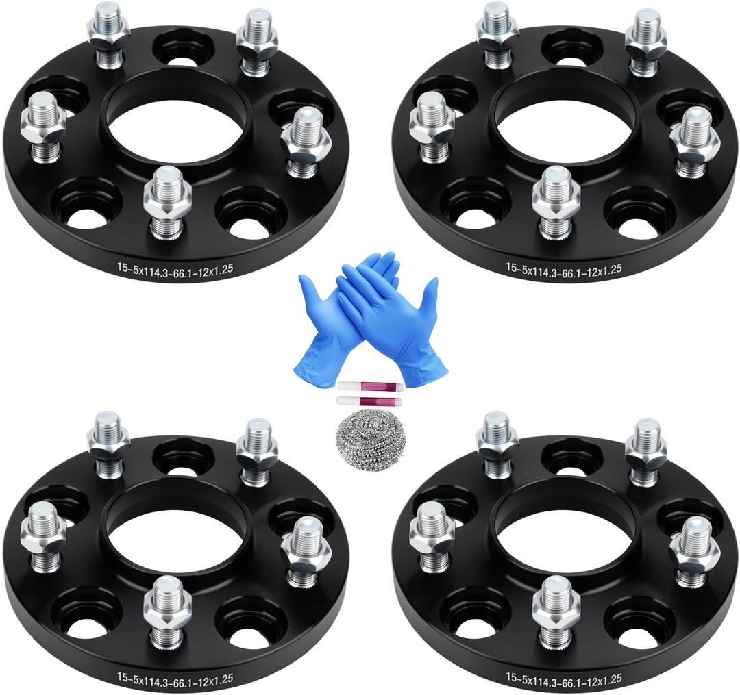 5x4.5 Wheel Spacers 15mm (5x114.3mm) PCD 66.1mm Hub Bore M12x1.25 Studs Aluminum CNC Wheel Adapters 4pcs Car Wheel Accessories Parts Fit for Altima Rogue Murano Maxima 1990-2019