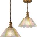 10.62-inch Hanging Light Fixture for Kitchen, Single-Light Island Pendant with Painted Glass Shade and Brass Finish, E26 Socket, Kitchen Island Pendant Light (Bulb not Included)