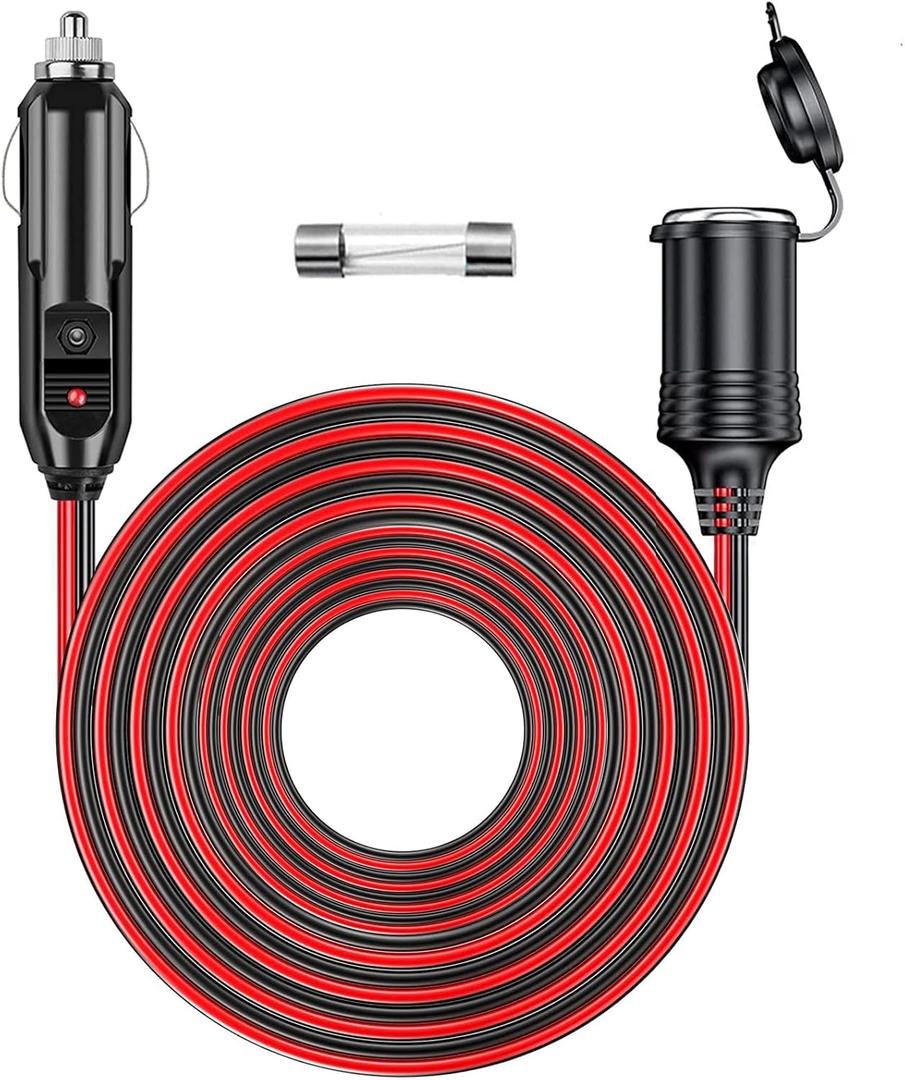12V/24V Heavy Duty Cigarette Lighter Extension Cord 13.1FT/4M with LED Light for Car Vehicle Tire Pump Air Compressor Refrigerator Car Vacuums Coffee Maker etc. 1 Spare Fuse 