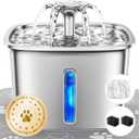 Veken Innovation Award Winner Stainless Steel Cat Water Fountain, 95oz/2.8L Automatic Pet Fountain with 6 Replacement Filters & 6 Pre-Filter Sponges & Silicone Mat for Cats, Dogs (Silver)